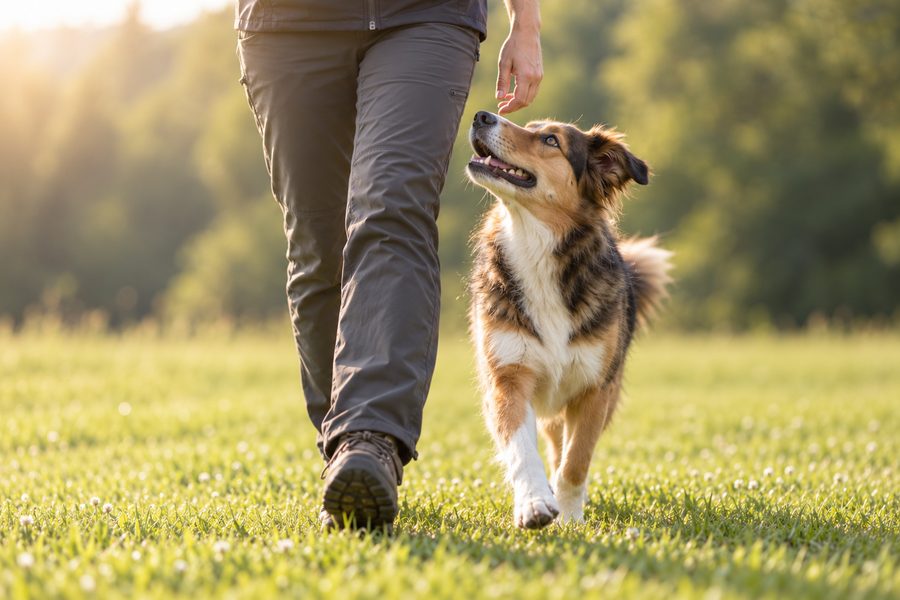 Hund läuft konzentriert bei Fuß